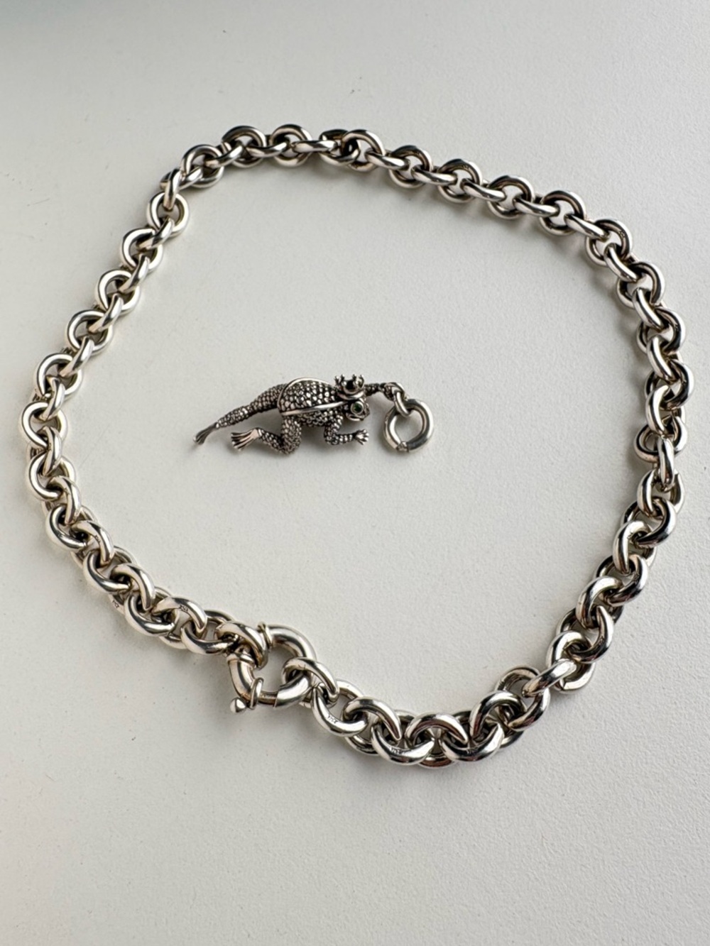 Kieselstein Cord Frog Prince Sterling Silver Chain Link Necklace & Charm 99.2 - Picture 7 of 16